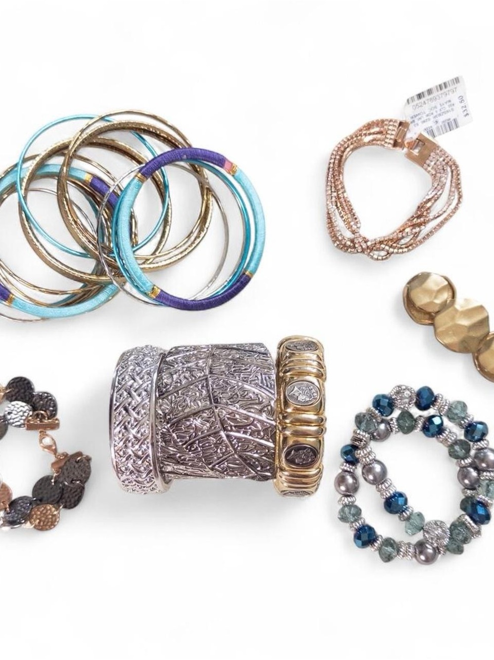Vintage Costume Jewelry Bracelet Lot Mixed Metal Rhinestone Statement Bundle
